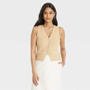 Universal‎ Thread Womens Button Front Knit Vest Tan XS Pockets